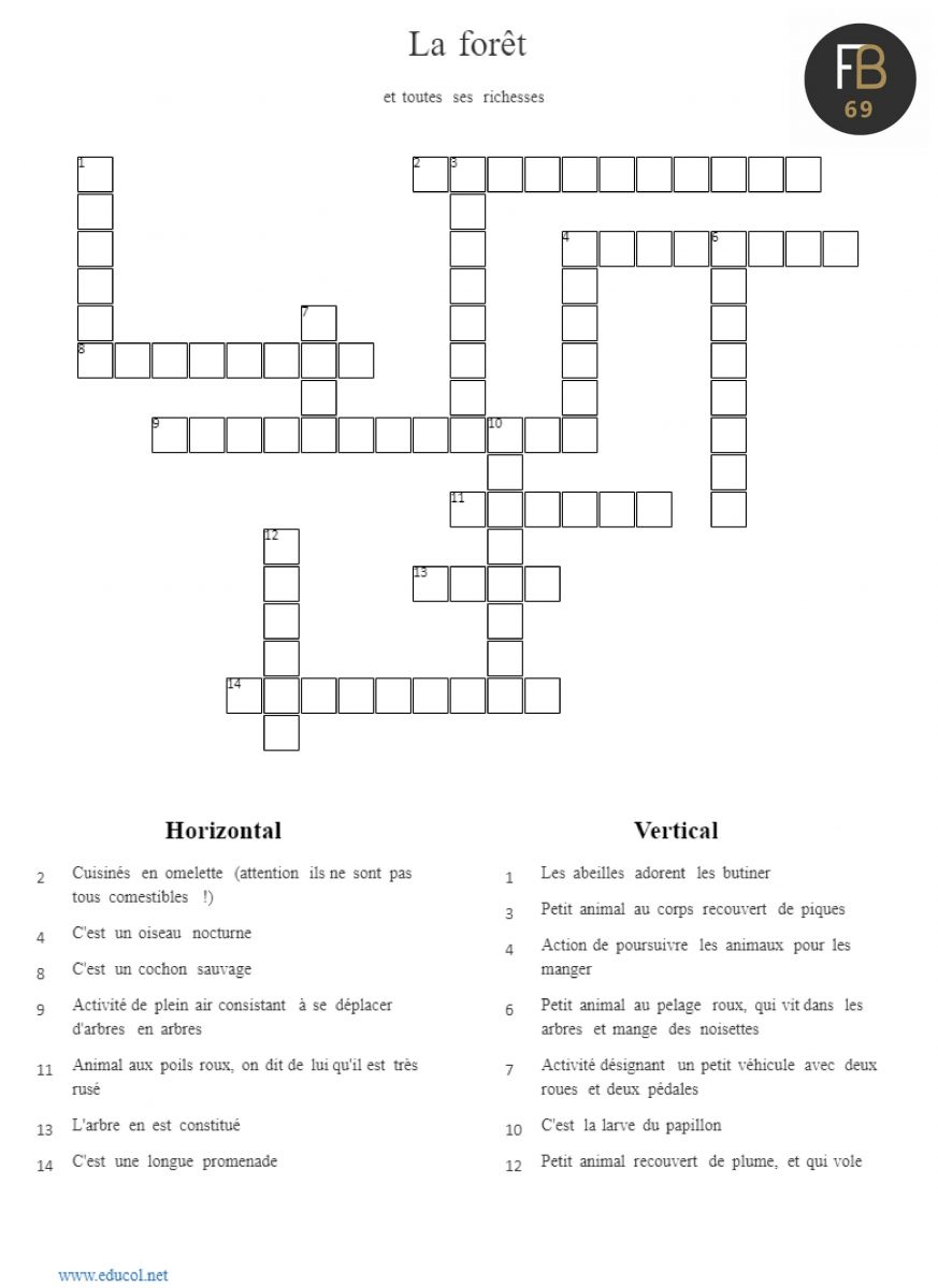 Mot croisés - la forêt