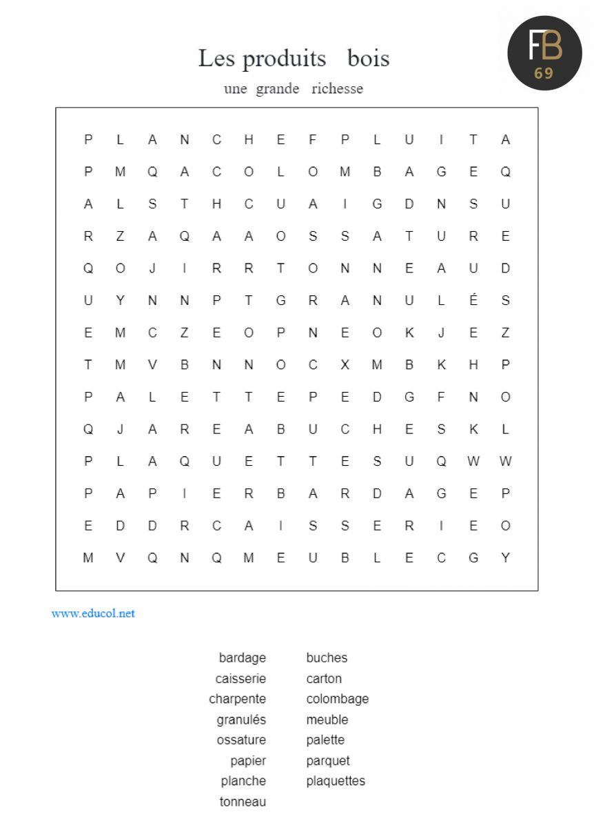 Mot cachés - les produits bois
